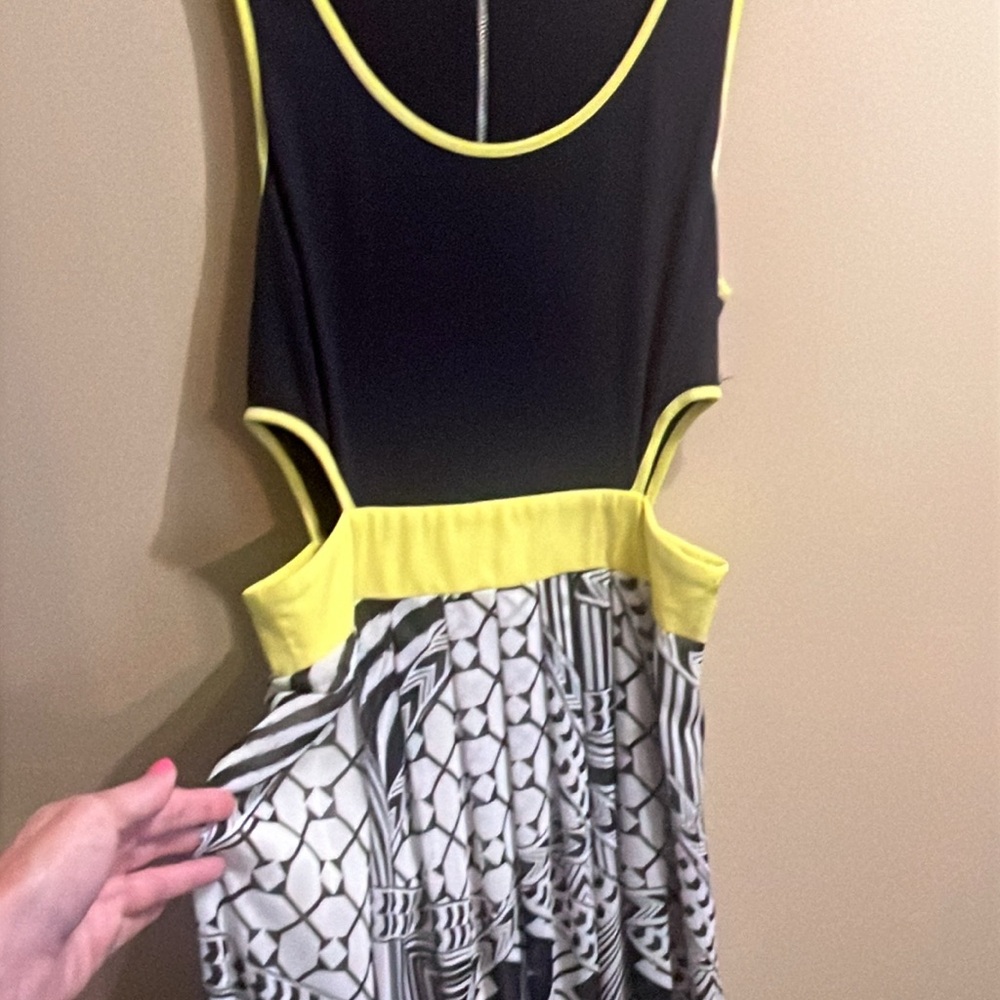 Navy and Yellow Geometric Dress w/ side cutouts